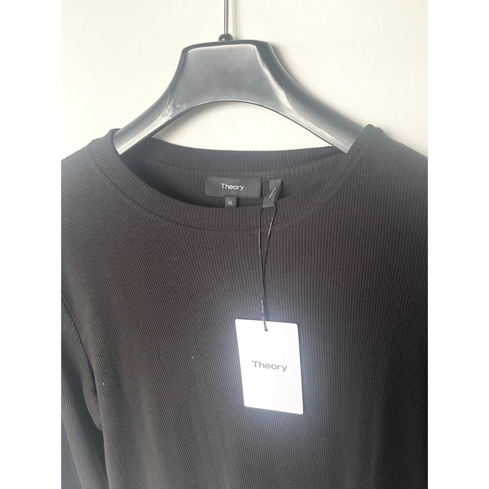 Theory Tiny Tee Long Sleeve Crew Neck Black Rib Knit Top Fitted XL - Picture 4 of 10